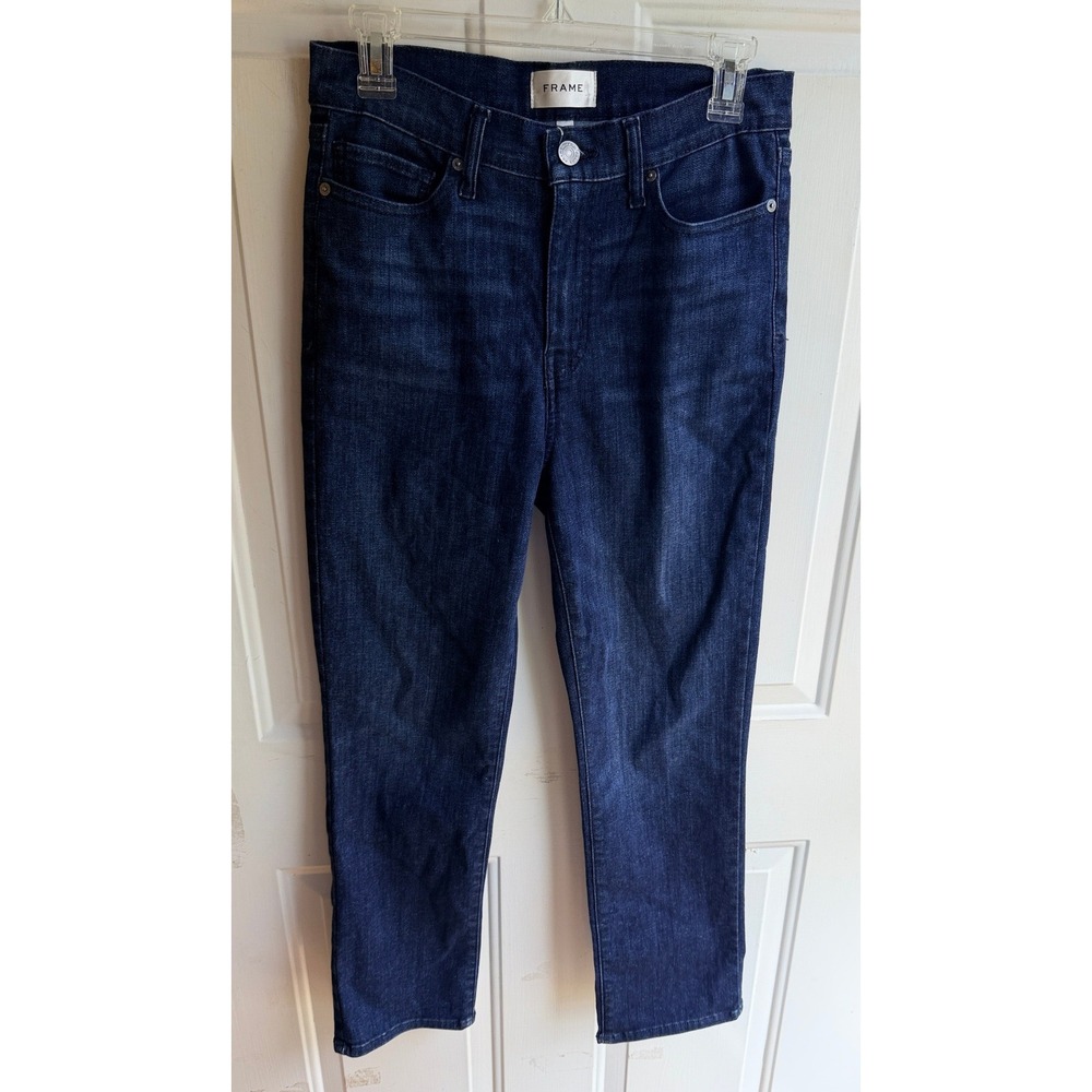 Frame Denim $258 Women's Le High Straight Jeans in Guilty Dark Wash Sz 28